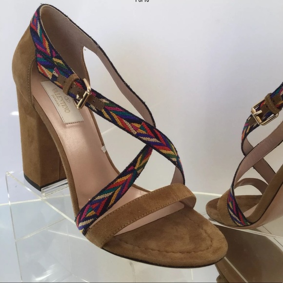 Valentino NIB Embroidered Strappy Suede Sandals